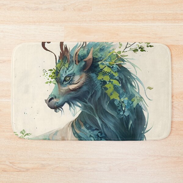 Item preview, Ancient Chinese Qilin Qirin  Aqua Green and Beige Watercolor  designed and sold by CGSGraphics.