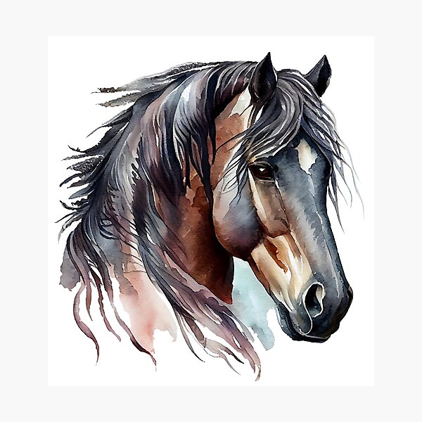 Item preview, Bay Horse Head Art, Watercolor Painting designed and sold by KOTOdesign.
