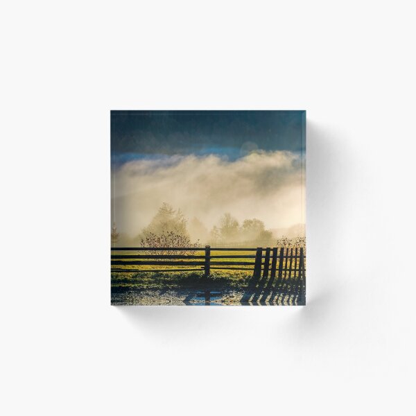 rural area on hillside in rising cloud at sunrise Acrylic Block