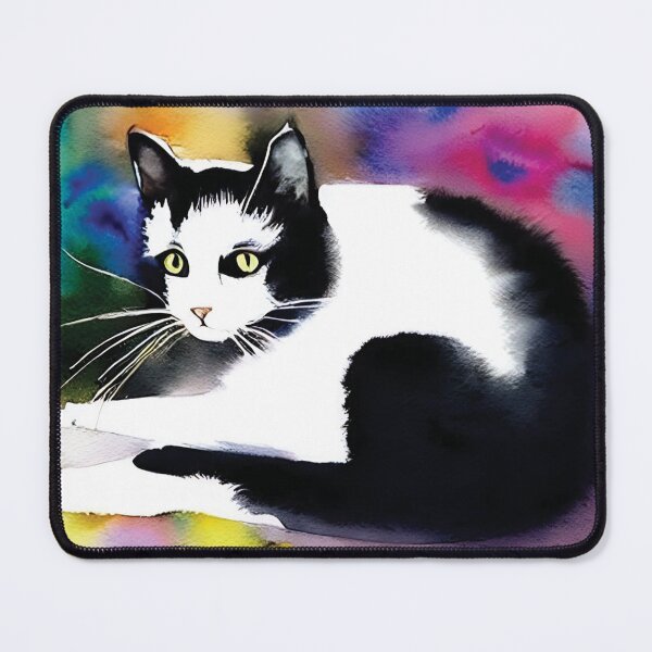 Item preview, black and white cat watercolor AI designed and sold by SBlagojevic.