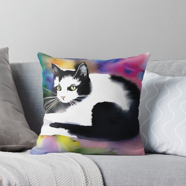 Item preview, black and white cat watercolor AI designed and sold by SBlagojevic.