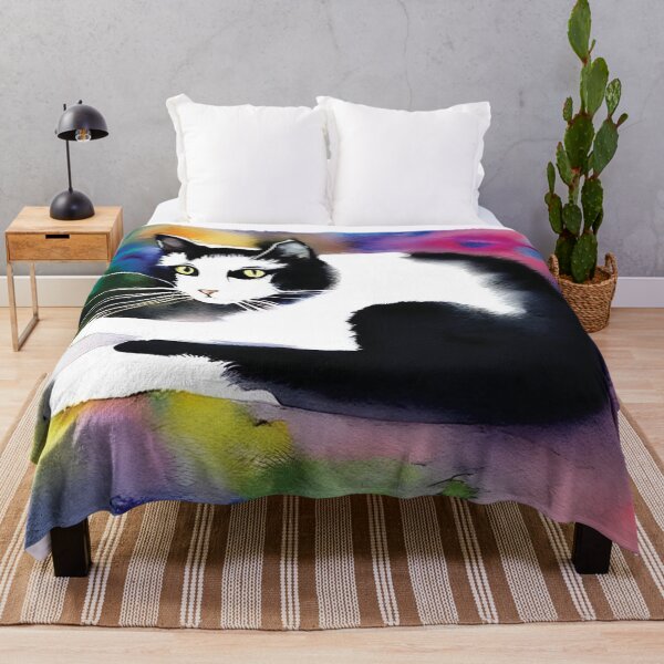 Item preview, black and white cat watercolor AI designed and sold by SBlagojevic.