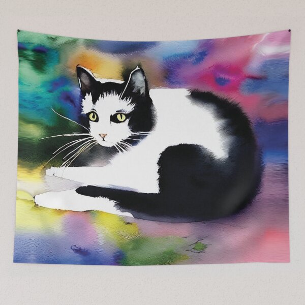 Item preview, black and white cat watercolor AI designed and sold by SBlagojevic.