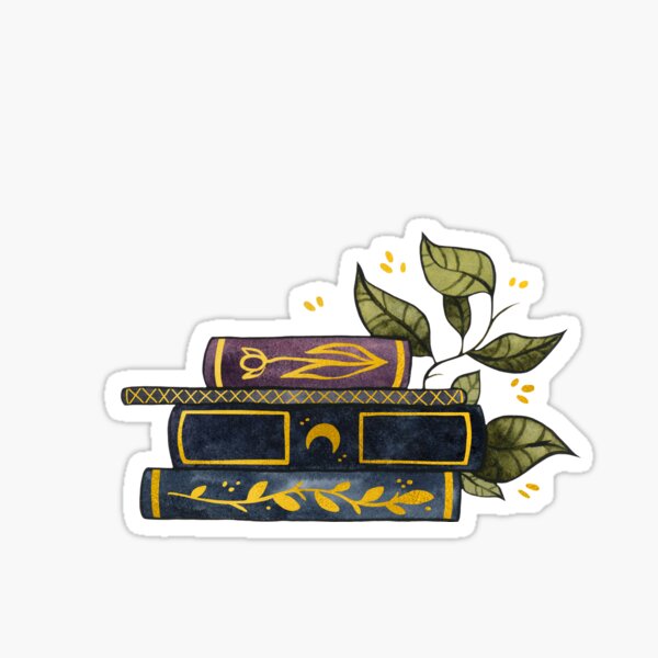 Item preview, Dark book stack with gold details and leaves designed and sold by Ellen Wilberg.