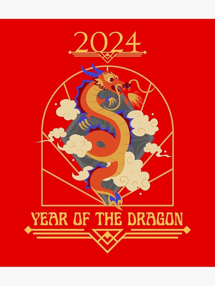 Poster for Sale avec l'œuvre « Année Du Dragon 2024 Nouvel An Chinois  Calendrier Lunaire Art Nouveau » de l'artiste JessieJune