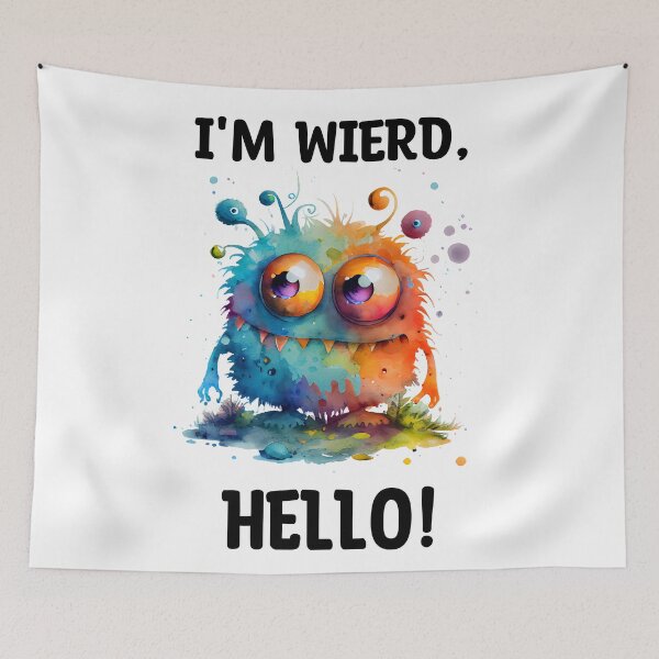 Item preview, I'm Wierd Hello Cute Monster Watercolor Bright Orange and Blue Colors designed and sold by CGSGraphics.
