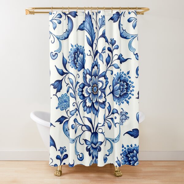 blue and white floral pattern flower elegant repeated pattern Shower Curtain