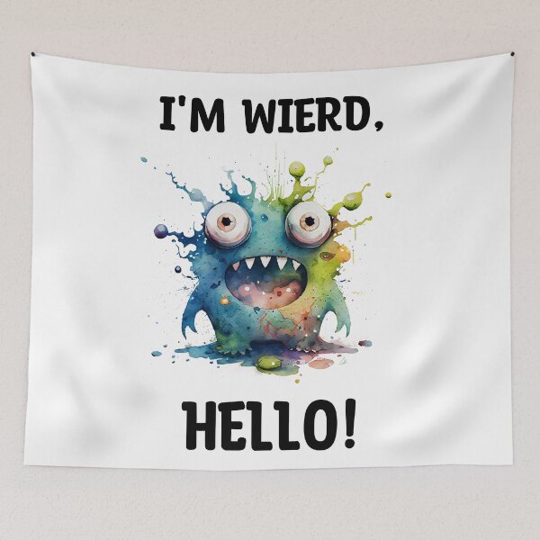 Item preview, I'm Wierd Hello Cute Crazy  Monster Watercolor Bright in Blue and Green Colors designed and sold by CGSGraphics.