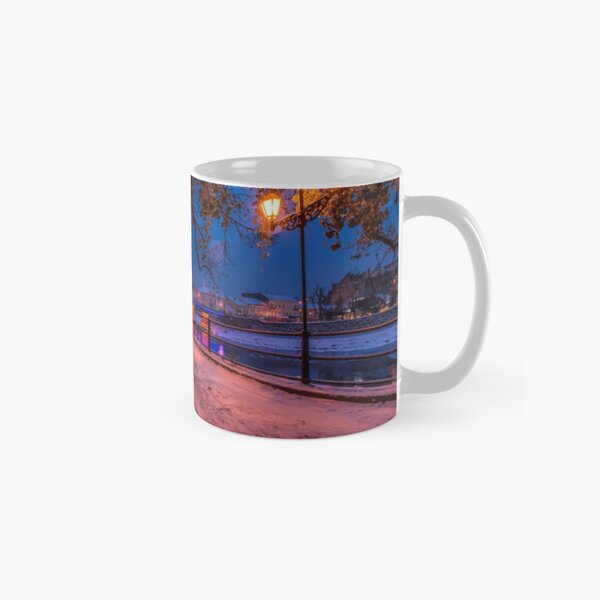 huge tree and lantern on the winter embankment Classic Mug