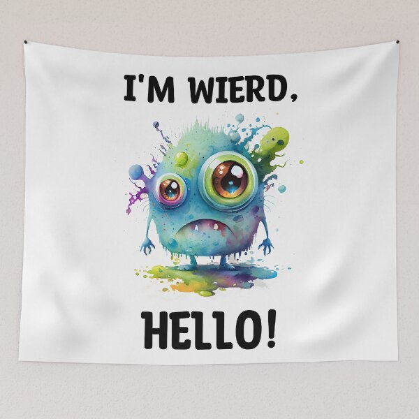 Item preview, I'm Wierd Hello Cute Sad Monster Watercolor Bright in Blue and Green Colors designed and sold by CGSGraphics.