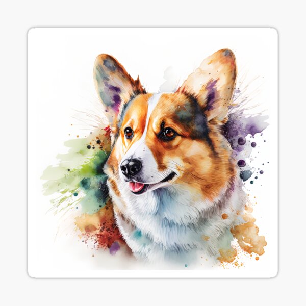 Colorful Corgi Watercolor Style Painting Sticker