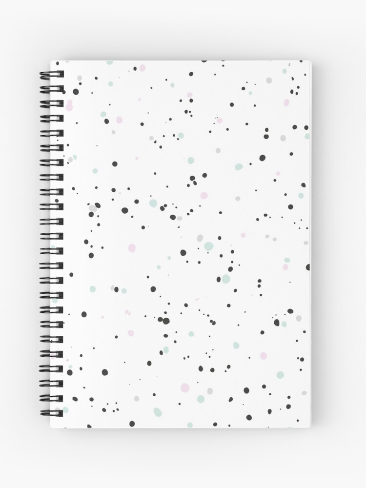 Pastel Mint Green, Pink and Black Paint Dot Drops White Background