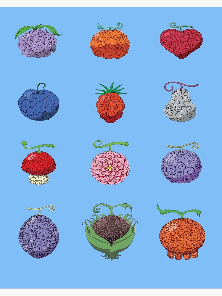 Devil Fruits, Gomu Gomu, Mera Mera, Bara Bara, Ope Ope, Ito Ito, Ushi Ushi,  text; One Piece