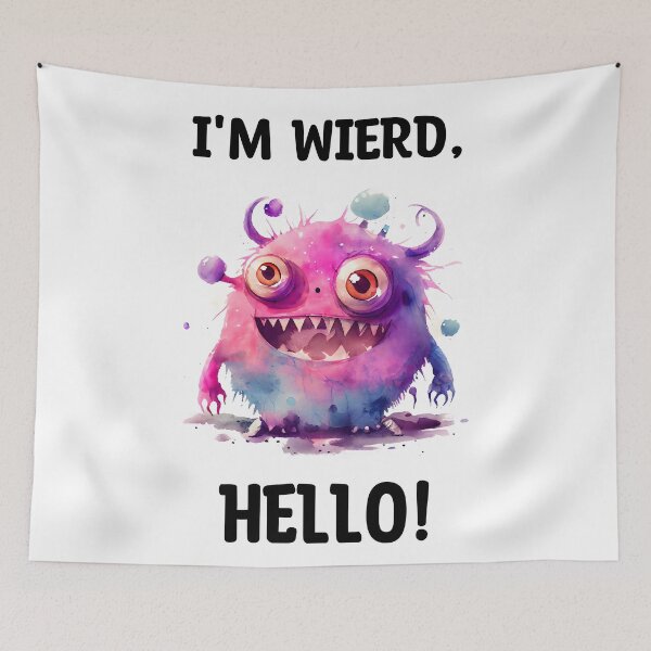 Item preview, I'm Wierd Hello Cute Happy Monster Watercolor Bright in Pink and Purple Colors designed and sold by CGSGraphics.