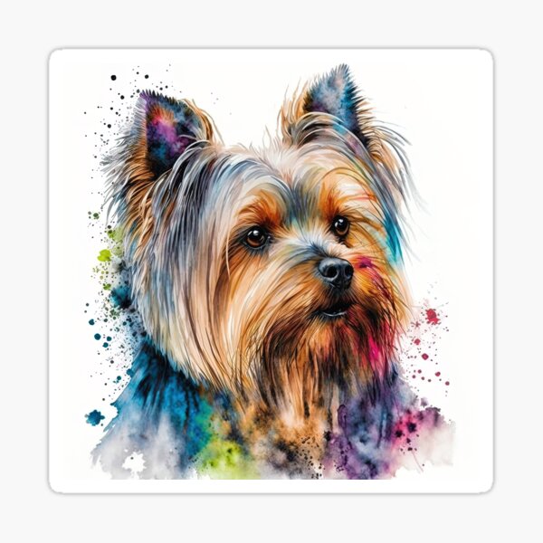 Colorful Yorkshire Terrier Watercolor Style Painting Sticker