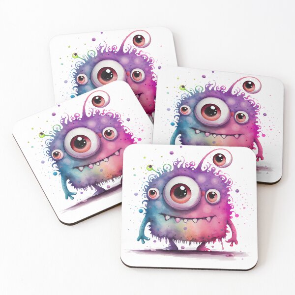Item preview, I'm Wierd Hello Cute Happy Monster Watercolor Bright in Pink Blue and Purple Colors designed and sold by CGSGraphics.