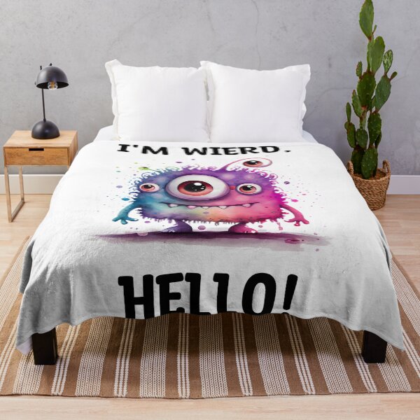 Item preview, I'm Wierd Hello Cute Happy Monster Watercolor Bright in Pink Blue and Purple Colors designed and sold by CGSGraphics.