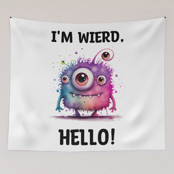 Item preview, I'm Wierd Hello Cute Happy Monster Watercolor Bright in Pink Blue and Purple Colors designed and sold by CGSGraphics.