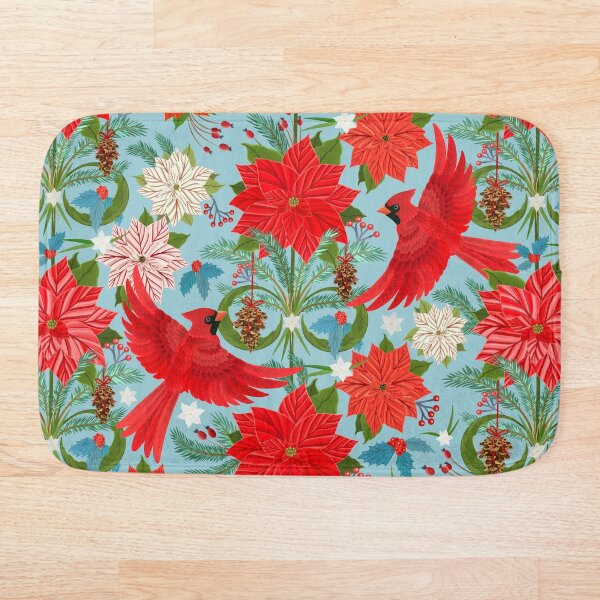 Item preview, Christmas Poinsettia and Cardinals Light Blue designed and sold by Silver Steer Design.