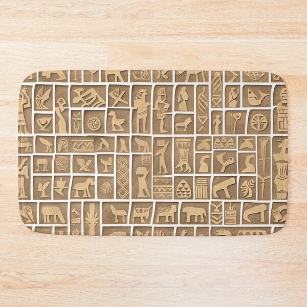 Item preview, Ancient Sumerian pictograms of olden people and creatures a yellow and brown pattern designed and sold by ArtifactVault.