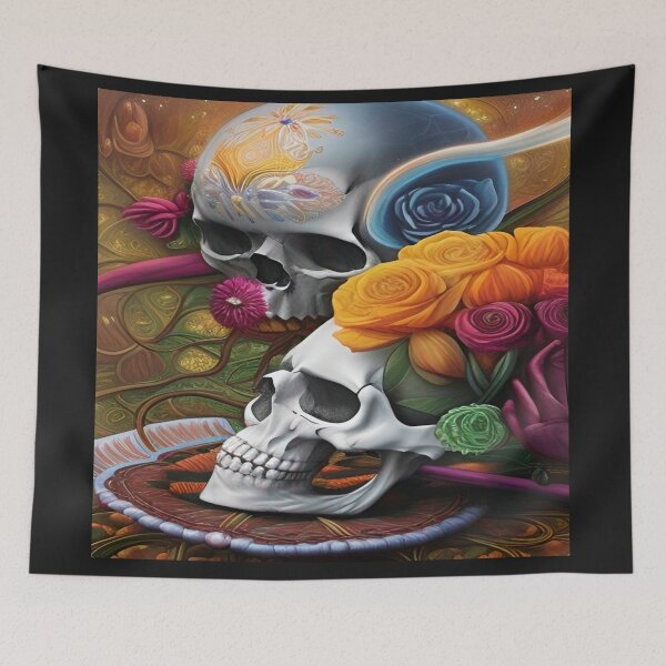 Item preview, Victorian Ghotic Floral Skull, Tattoo Art designed and sold by ValleyDream.