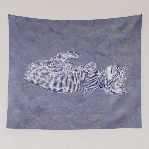 Item preview, Kitten sleeping on its back - purple marbled version designed and sold by SylvieG18.