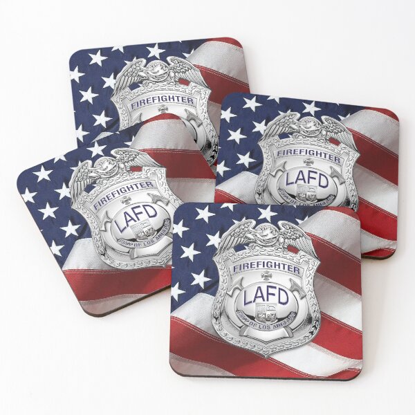Item preview, Los Angeles Fire Department - LAFD Fire Fighter Badge over American Flag designed and sold by Serge Averbukh Art Studio.