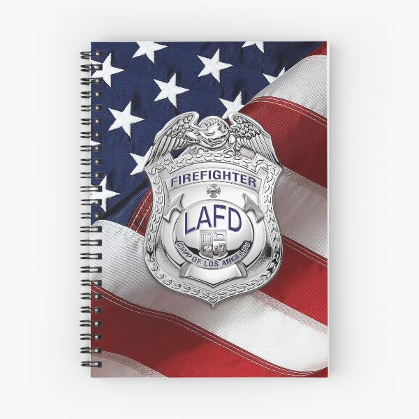 Item preview, Los Angeles Fire Department - LAFD Fire Fighter Badge over American Flag designed and sold by Serge Averbukh Art Studio.