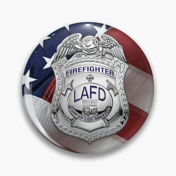 Item preview, Los Angeles Fire Department - LAFD Fire Fighter Badge over American Flag designed and sold by Serge Averbukh Art Studio.