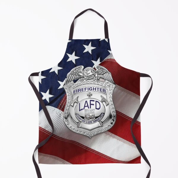 Item preview, Los Angeles Fire Department - LAFD Fire Fighter Badge over American Flag designed and sold by Serge Averbukh Art Studio.