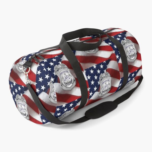 Item preview, Los Angeles Fire Department - LAFD Fire Fighter Badge over American Flag designed and sold by Serge Averbukh Art Studio.