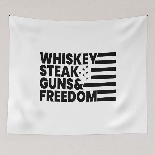 Item preview, Whiskey Steak Guns & Freedom USA Flag designed and sold by mkzmerch.
