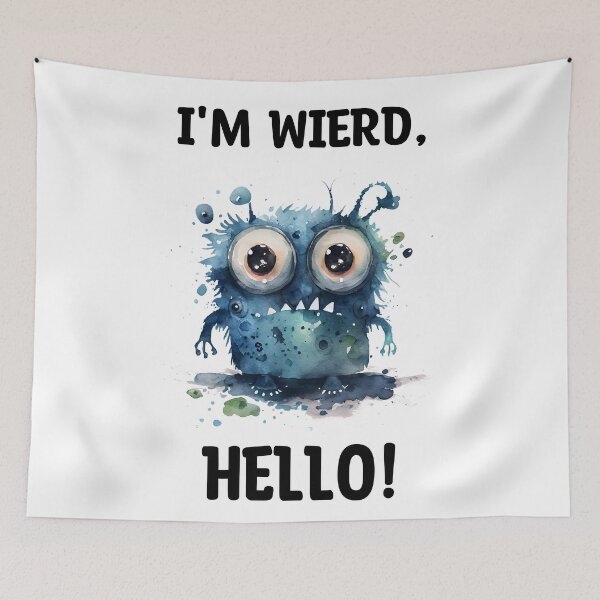 Item preview, I'm Wierd Hello Cute Sad Monster Watercolor Bright in Blues Colors designed and sold by CGSGraphics.
