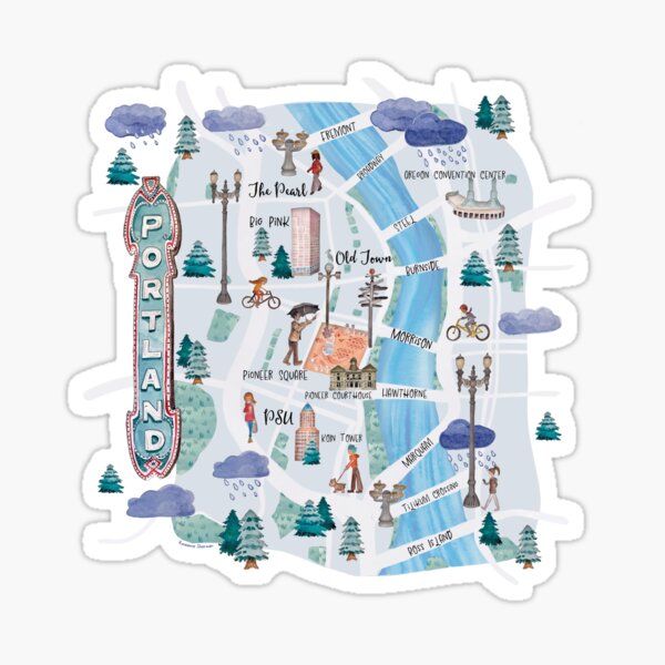 Item preview, Portland Illustrated Map designed and sold by roseannepaints.