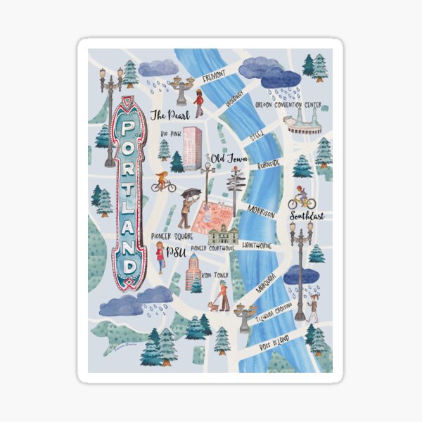 Item preview, Portland Illustrated Map (Square) designed and sold by roseannepaints.