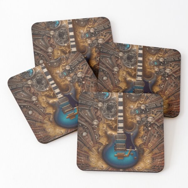Item preview, Fantasy Steampunk Vintage Blue Guitar In Watercolor designed and sold by IZiets.