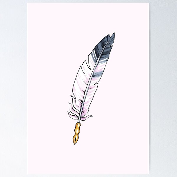 Feather pen. Drawing of ancient pen on white background in doodle