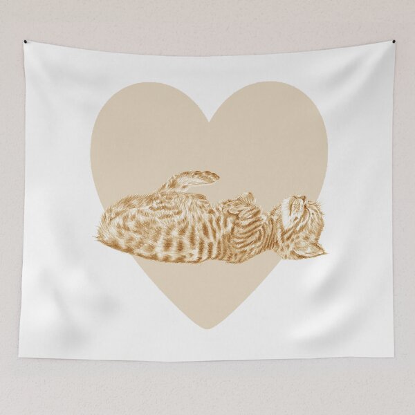 Item preview, Kitten sleeping on its back on a heart background - brown colorized version designed and sold by SylvieG18.