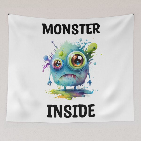 Item preview, Monster Inside Cute Watercolor Bright Blue and Green Sad Monster  designed and sold by CGSGraphics.