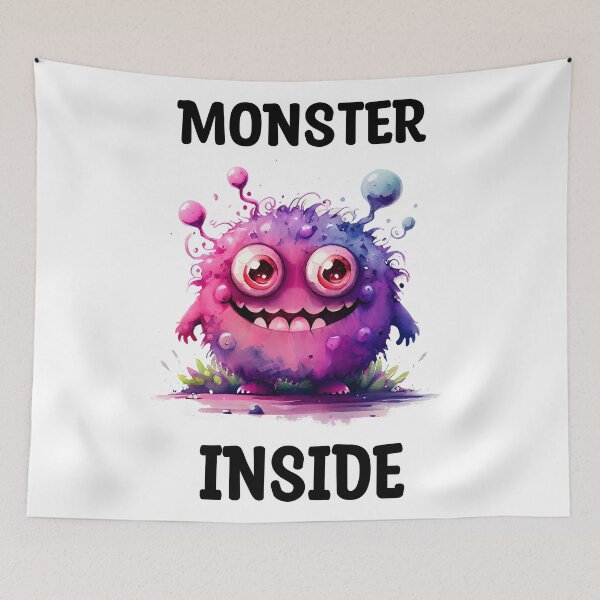 Item preview, Monster Inside Cute Happy Watercolor Bright Pink and Purple Colored Monster  designed and sold by CGSGraphics.