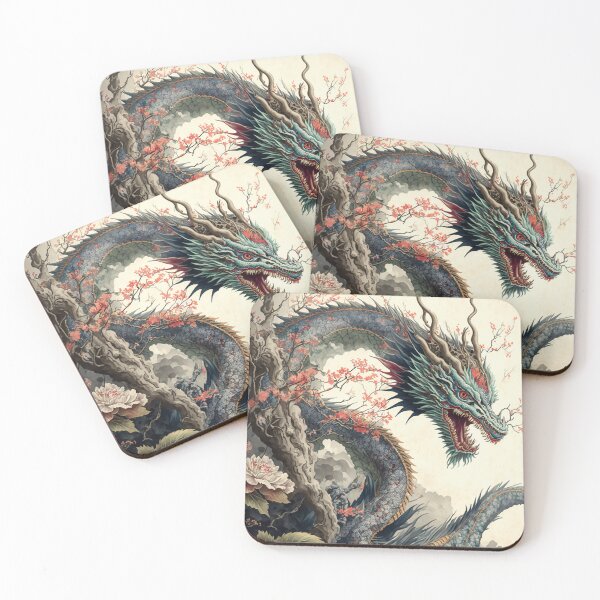 Item preview, Japanese Dragon Serpent among the Blossums designed and sold by GummywormDesign.