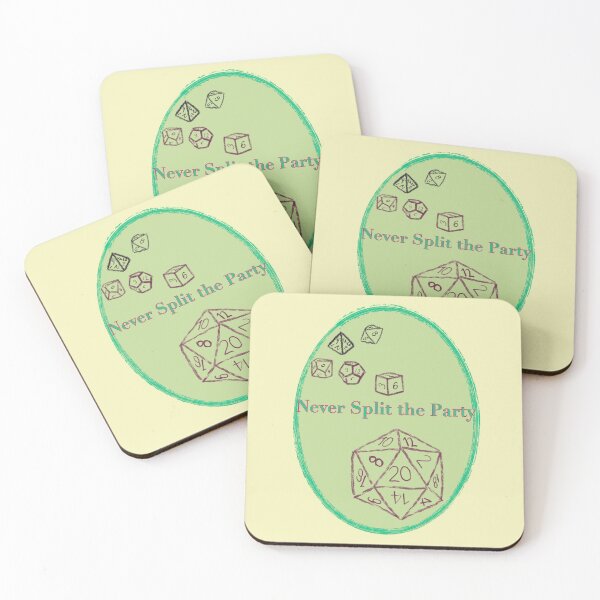 Item preview, Never Split the Party Green Text on Green Badge - TTRPG designed and sold by jolabrese.