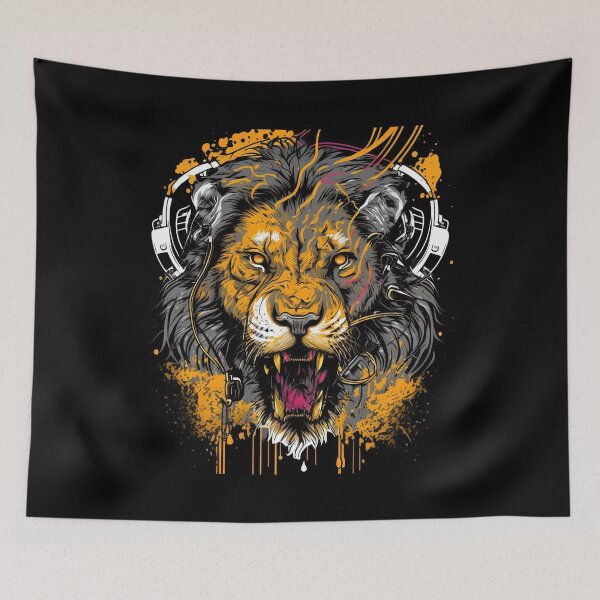 Item preview, lion listens to music designed and sold by MAV-Arts.