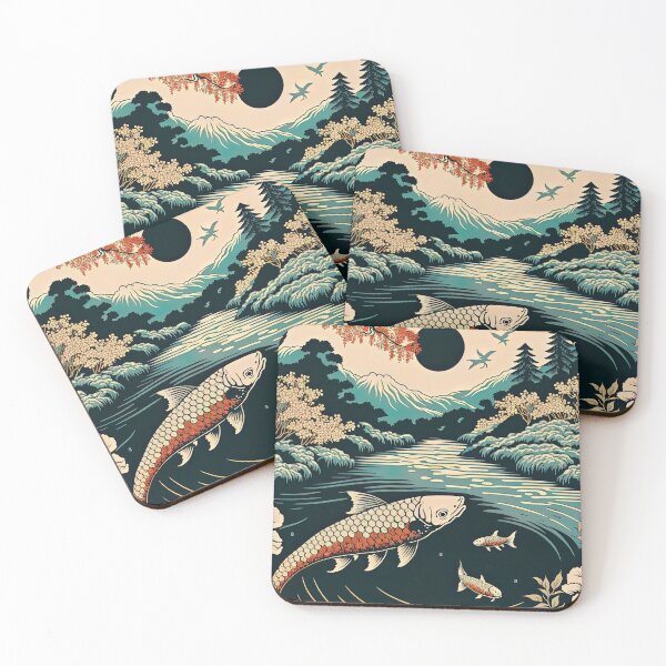 Item preview, Lake with Koi and Mountains, Japanese Woodblock Style designed and sold by loraleiffxi.