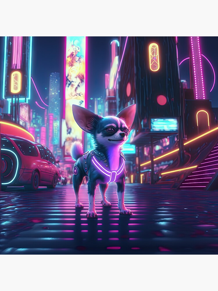 "Super Cyberpunk Neon Chihuahua " Sticker for Sale by MajorLipstick