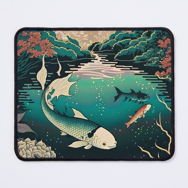 Item preview, Lake with Koi and Mountains, Japanese Woodblock Style designed and sold by loraleiffxi.