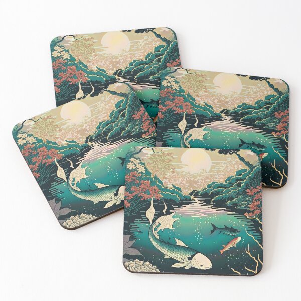 Item preview, Lake with Koi and Mountains, Japanese Woodblock Style designed and sold by loraleiffxi.
