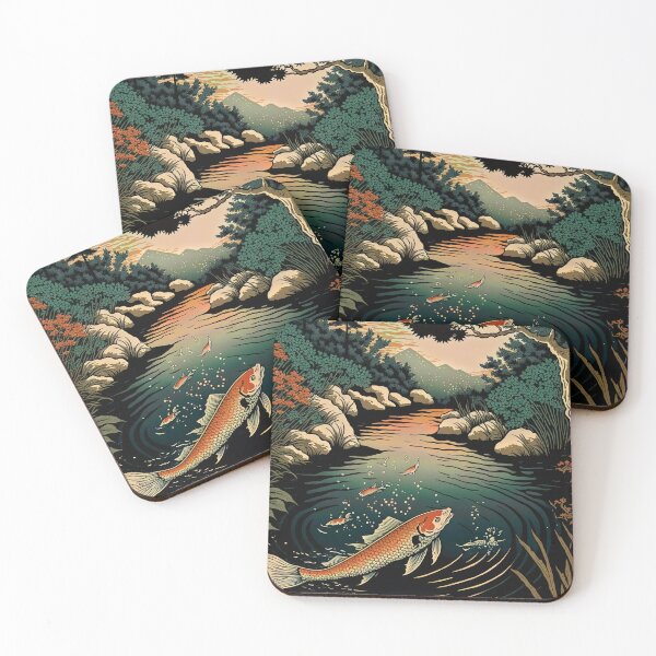 Item preview, Lake with Koi and Mountains, Japanese Woodblock Style designed and sold by loraleiffxi.