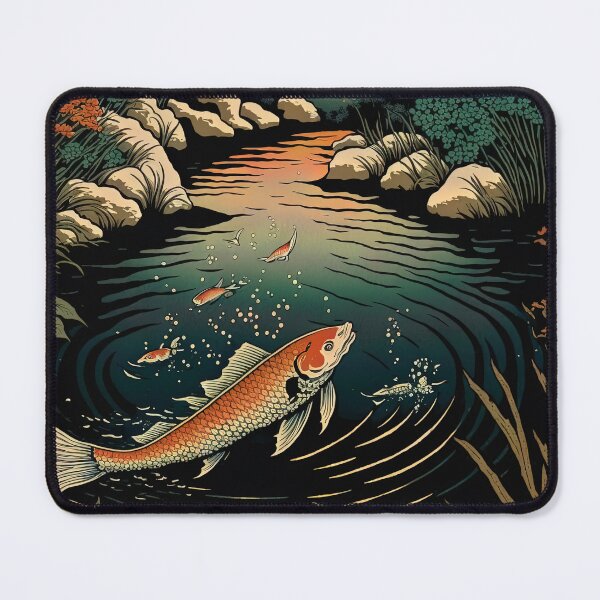 Item preview, Lake with Koi and Mountains, Japanese Woodblock Style designed and sold by loraleiffxi.