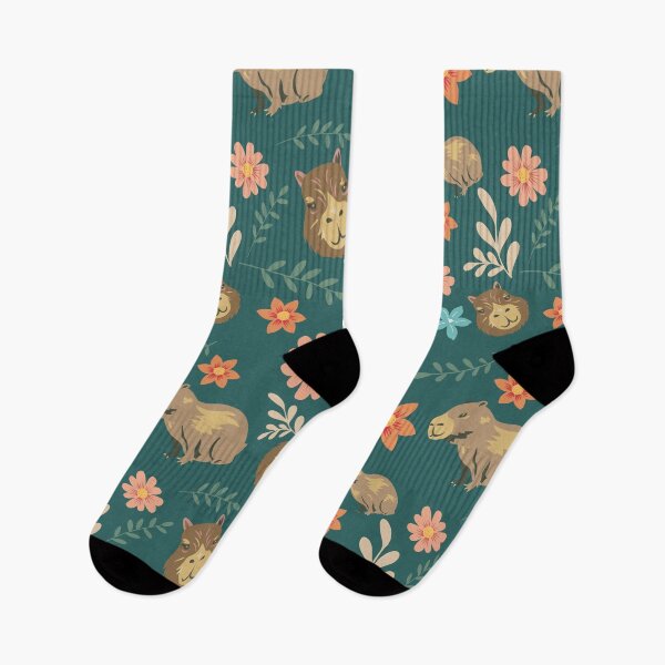 Item preview, Capybaras with flowers dark green designed and sold by ArlacV.